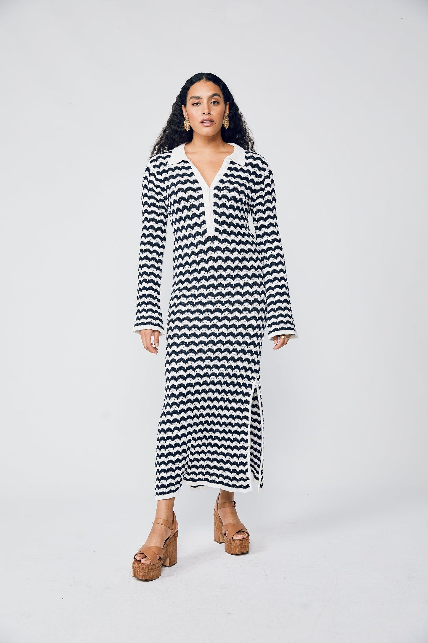 Rue Stiic Alicia Maxi Dress in Wavy Horizontal Stripe - the tartan fox