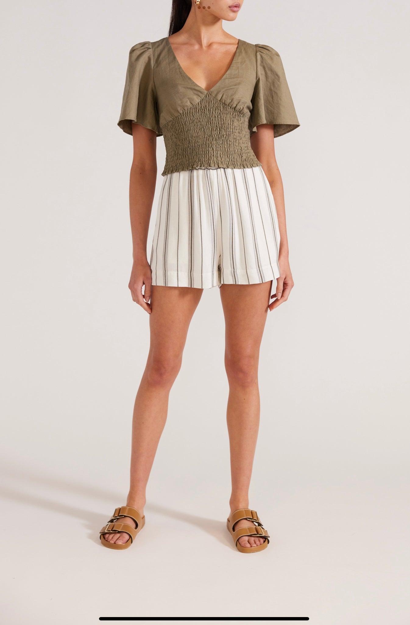 Staple the Label Lucia Shirred Blouse in Khaki - the tartan fox