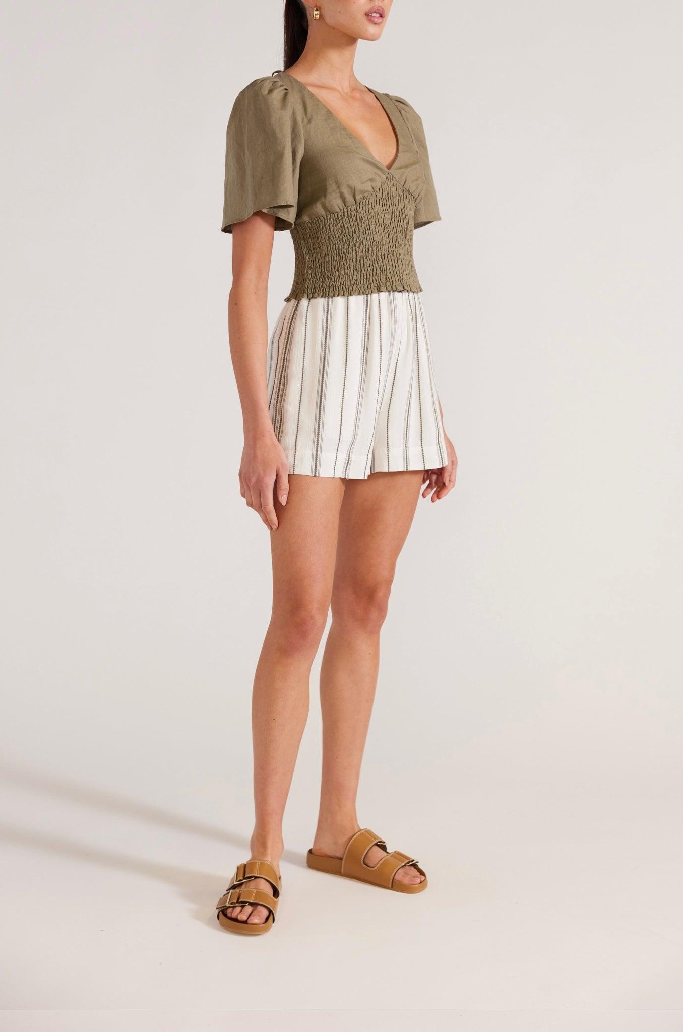 Staple the Label Lucia Shirred Blouse in Khaki - the tartan fox