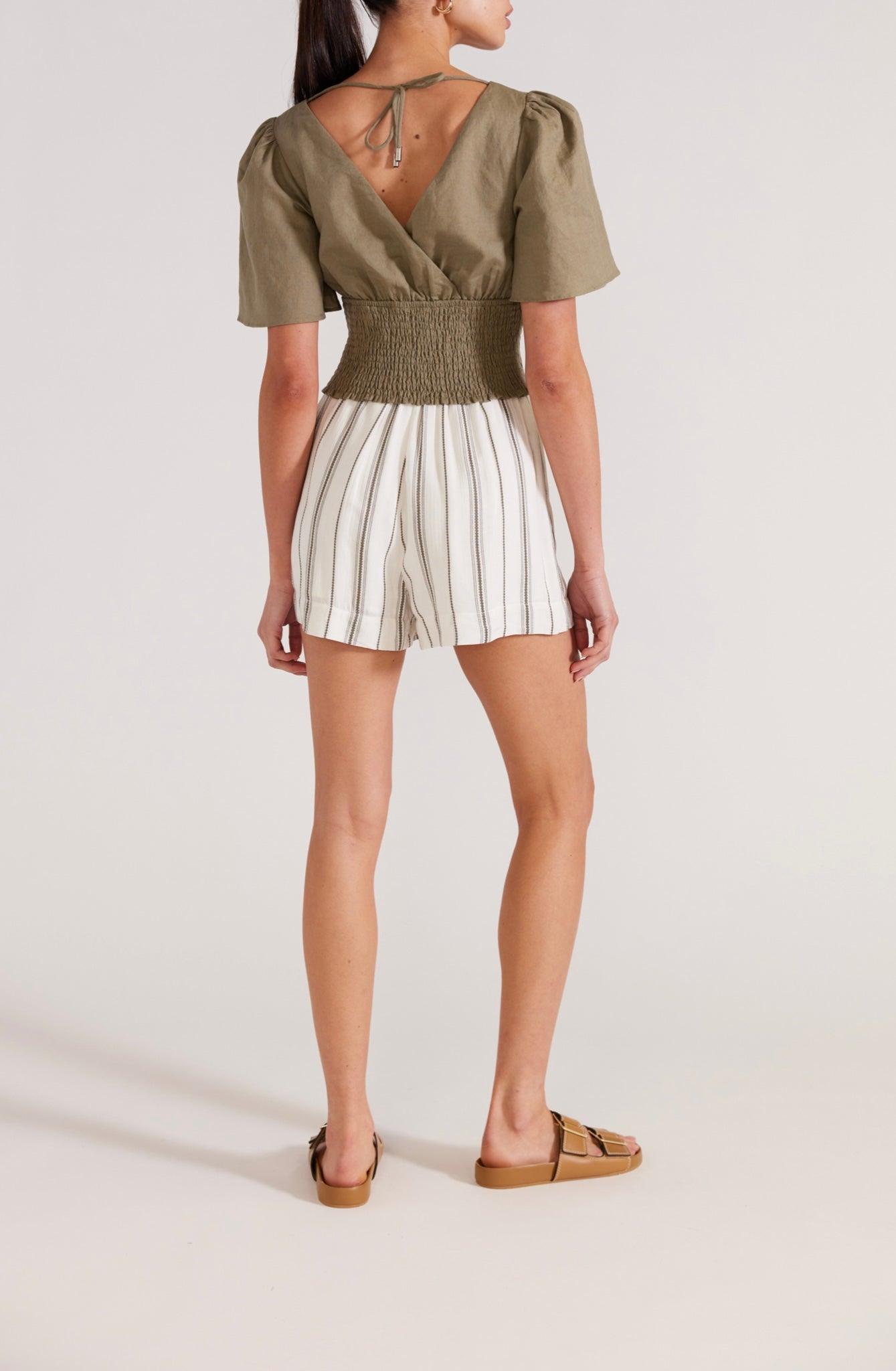 Staple the Label Lucia Shirred Blouse in Khaki - the tartan fox