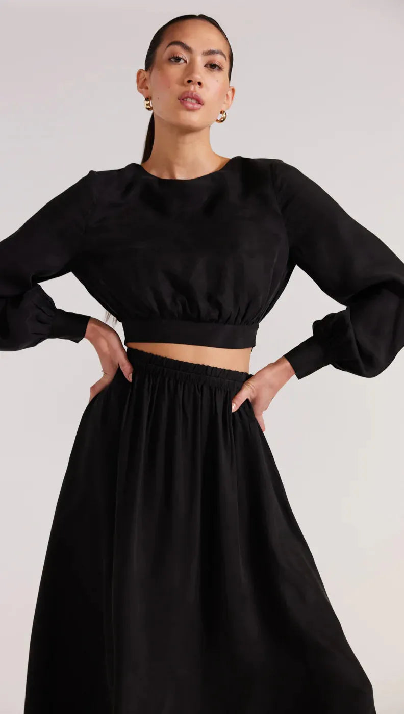 Staple the Label Monique Cupro Crop Blouse in Black - the tartan fox